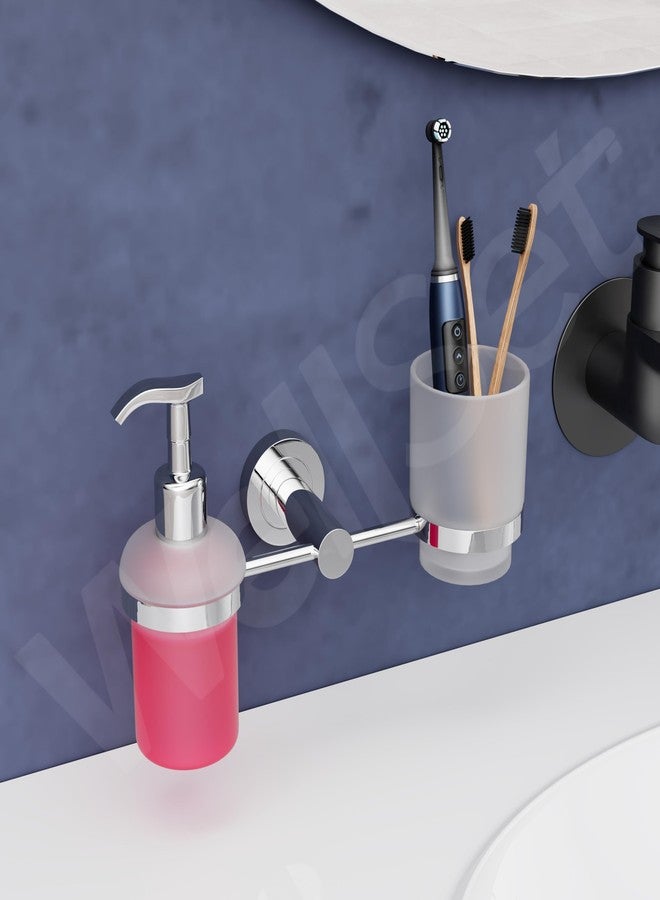 Well Set Modern Bathroom Accessory Set, Wall-Mounted Soap Dispenser and Toothbrush Holder, Chrome Finish - Image 1